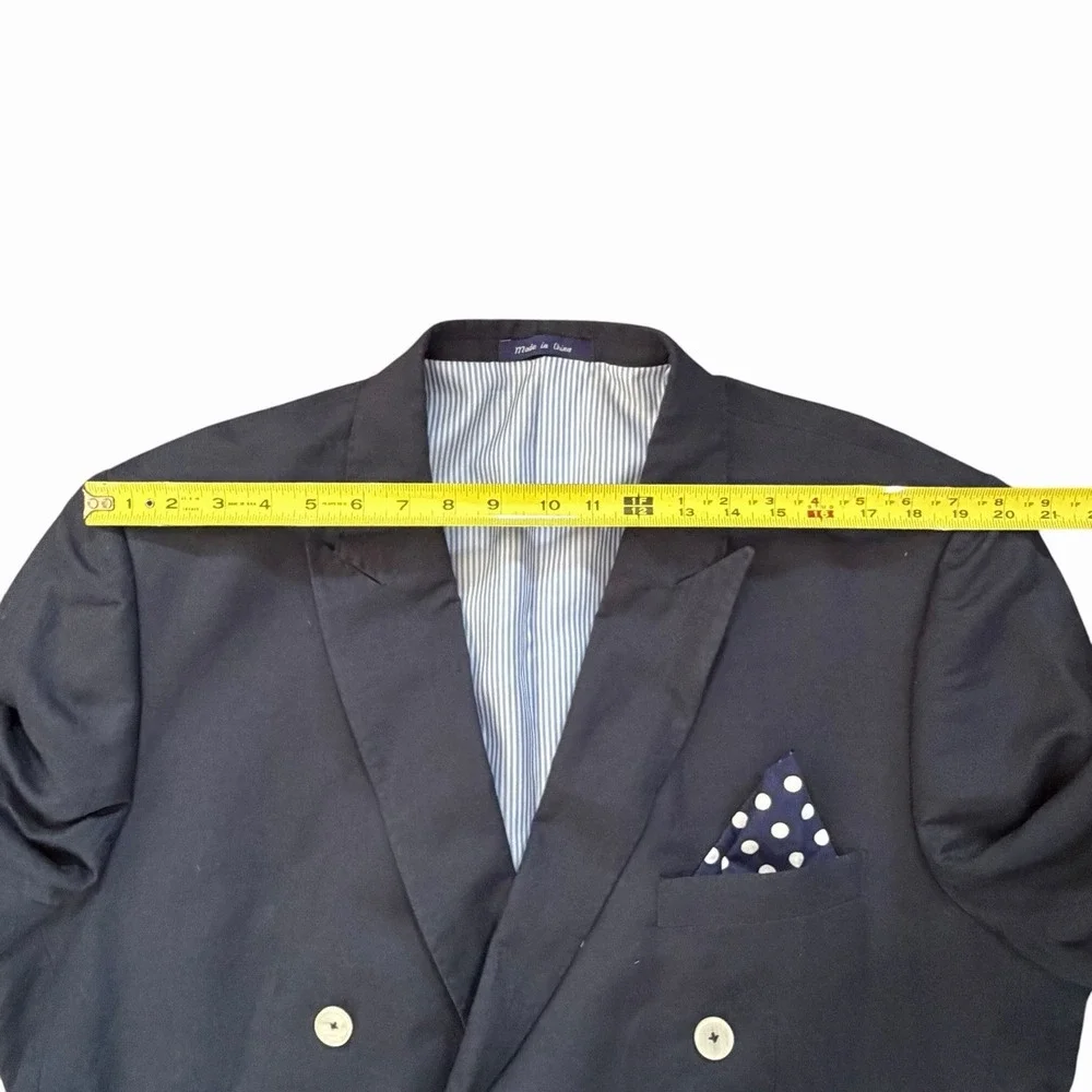 Alan Flusser Mens Navy Linen Blend Double Breasted Blazer Sport Coat 44R Classic